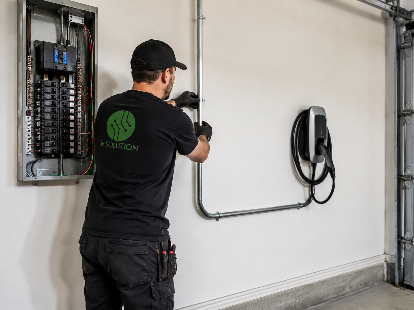 Clean conduit route from panel to EV charger location