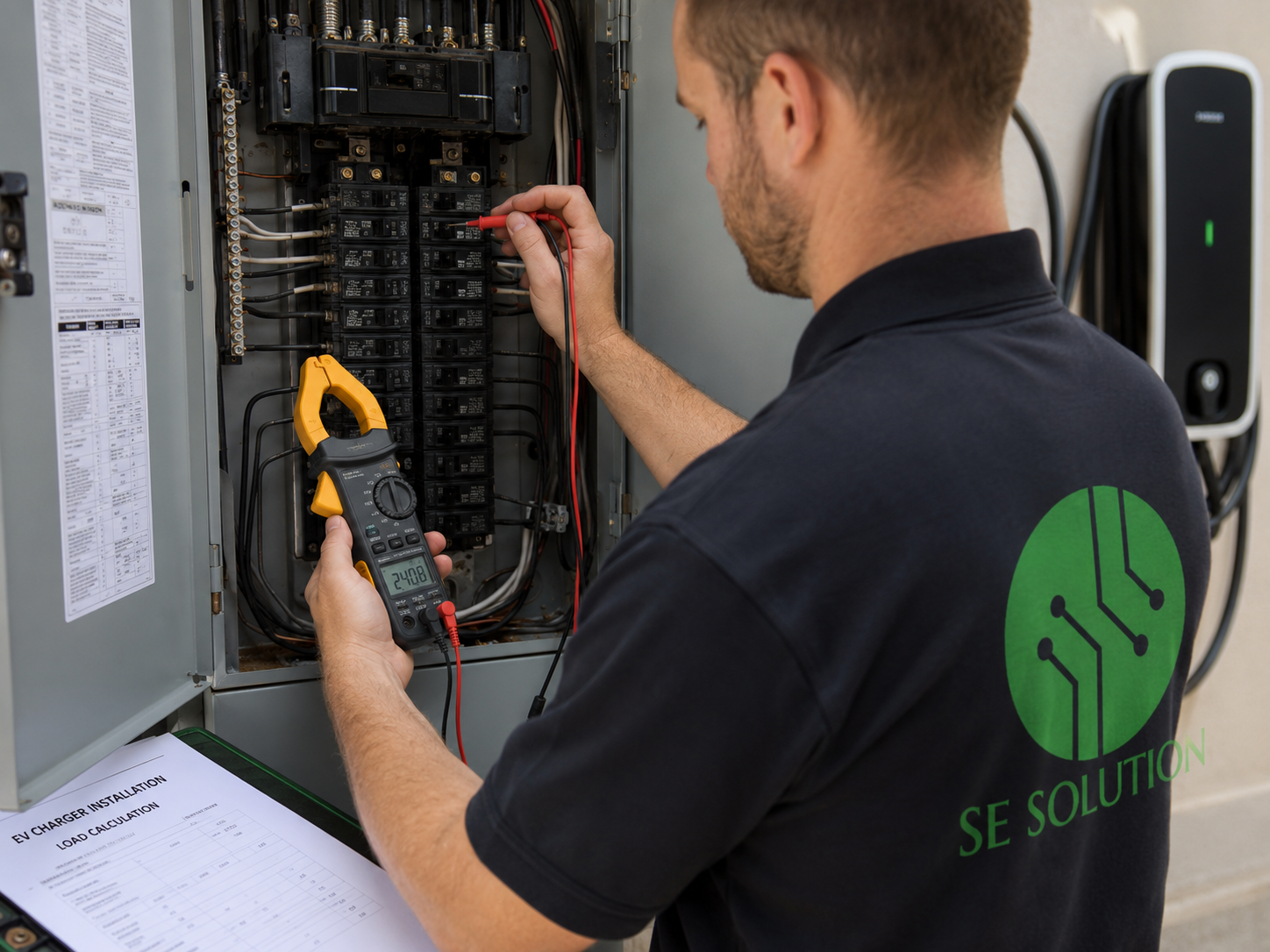 Panel load check performed before EV charger installation