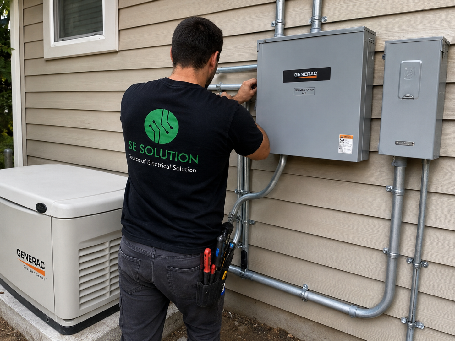 Generac generator connected with clean exterior conduit routing