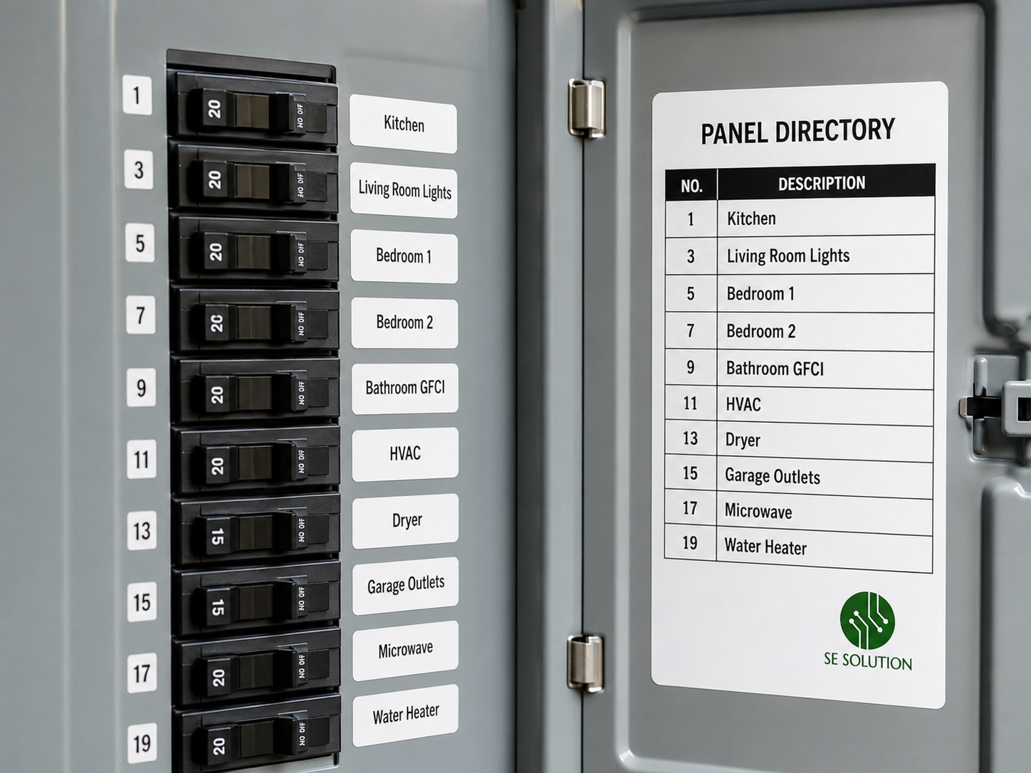 Close-up of panel directory and labels after upgrade