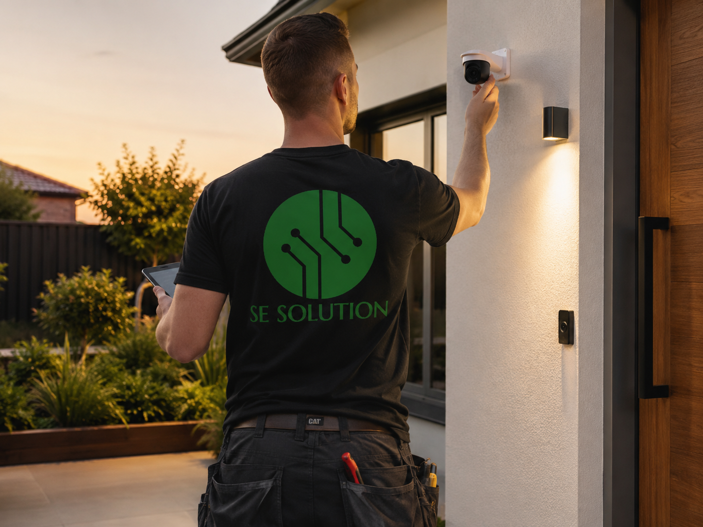 Dome security camera installation and configuration on residential exterior, Metro Detroit, MI